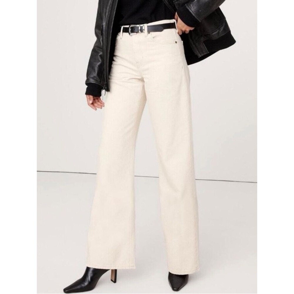Banana Republic High Rise Rigid Wide Leg Jeans Womens 27 Ecru 100% Cotton
